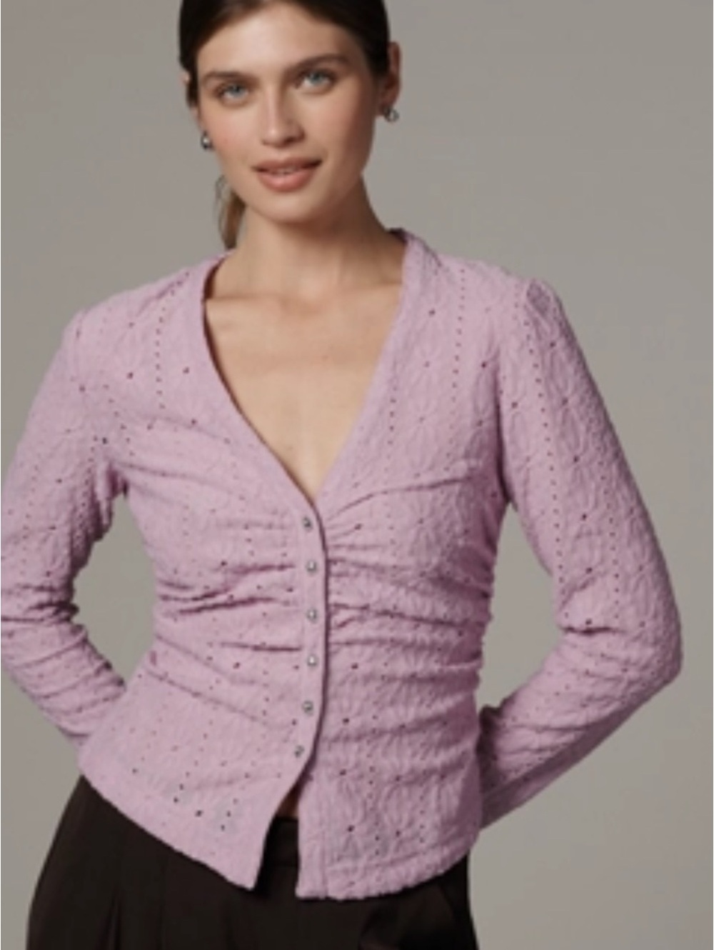 Maeve textured Lilac Eyelet Button-Up Top NWT size XXS